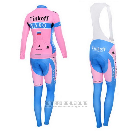 2015 Fahrradbekleidung Frau Saxo Bank Fuchsie Trikot Langarm und Tragerhose - zum Schließen ins Bild klicken